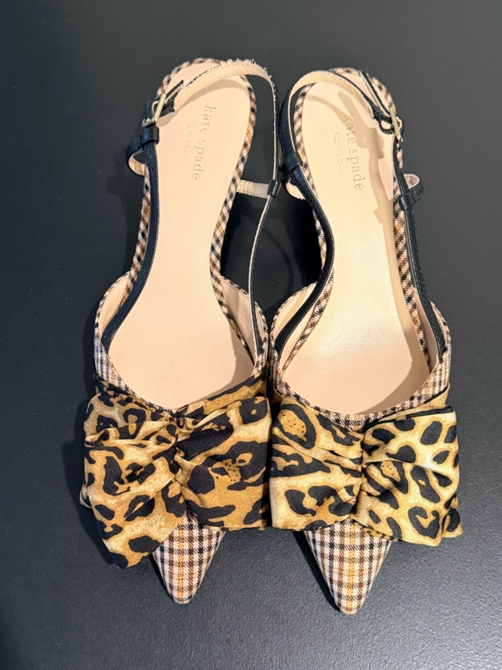 Kate Spade Daxton kitten heel houndstooth leopard pumps, slingback pointy toe 7 - Picture 11 of 11